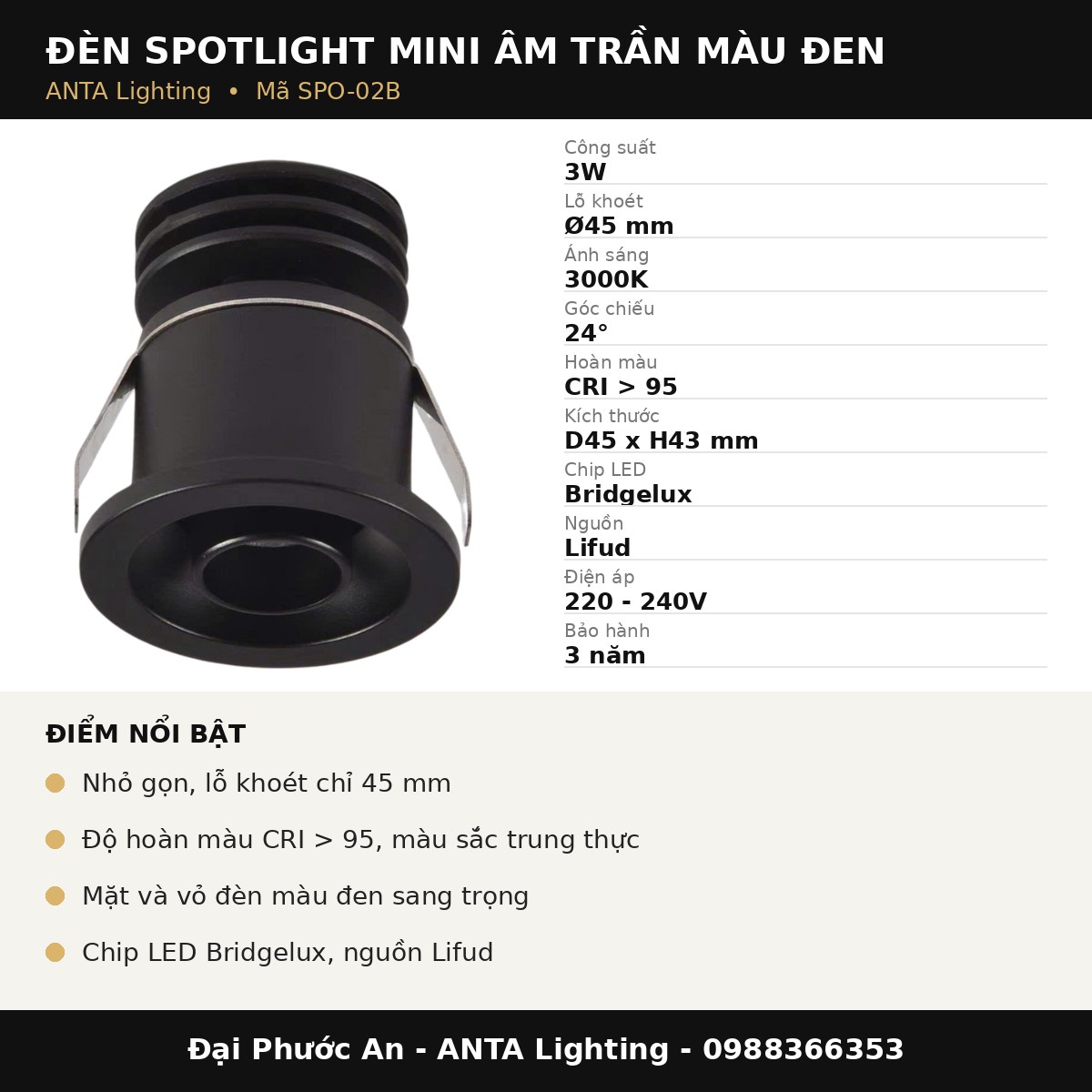 Thông số kỹ thuật SPO-02B ANTA Lighting