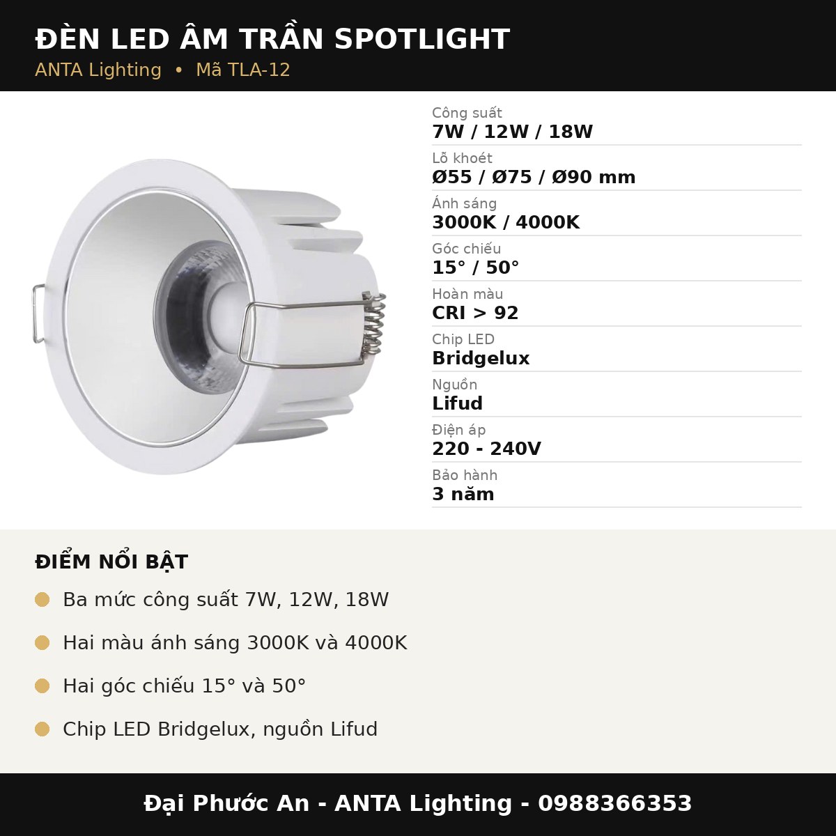 Thông số kỹ thuật TLA-12 ANTA Lighting